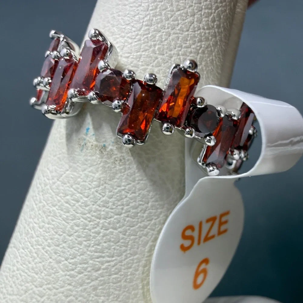 Bomb Party Simplistic and Dreamy Size 6 Ring Garnet CZ RBP6770 Rhodium